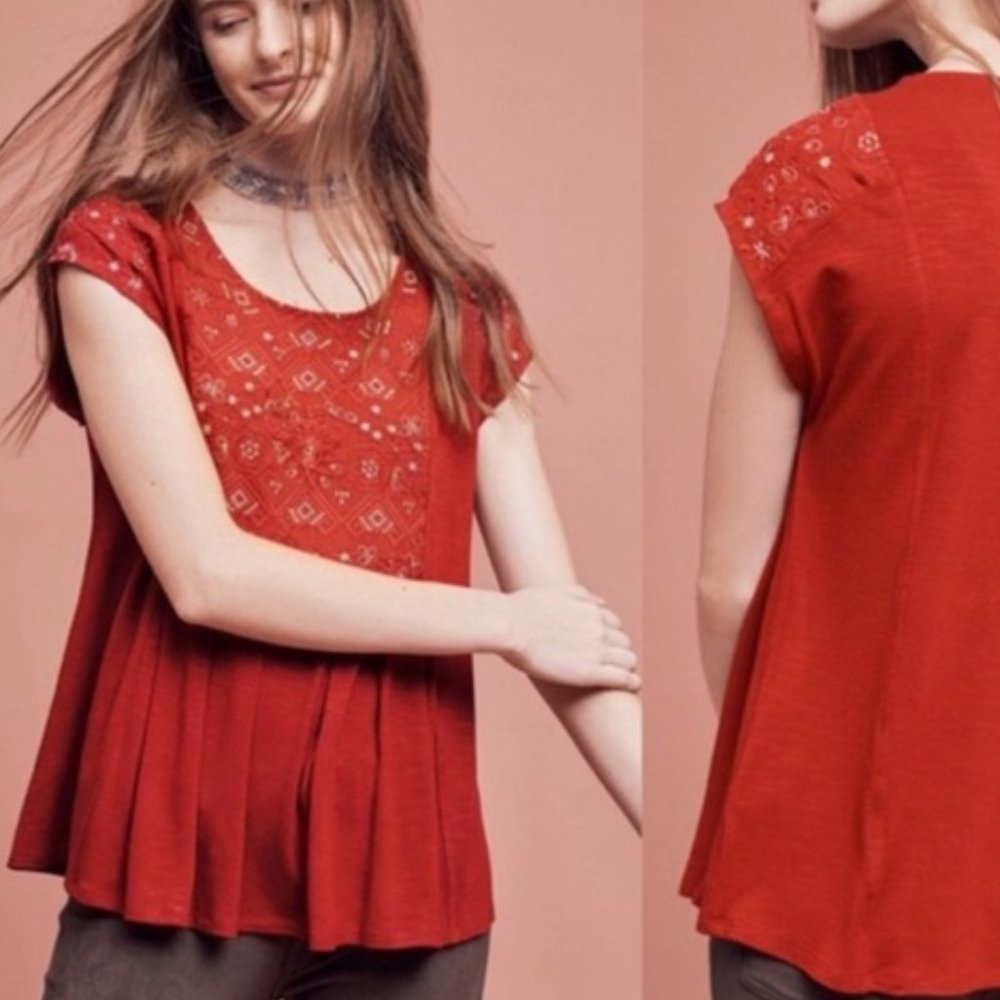 Anthro Akemi and Kim Orange Rust Embroidered Arcana Flowy Top S